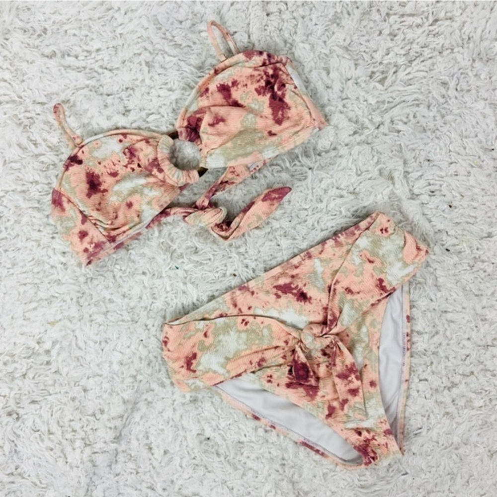 Ibiza Pink tie dye keyhole spatter Bikini Set with Bow size XL